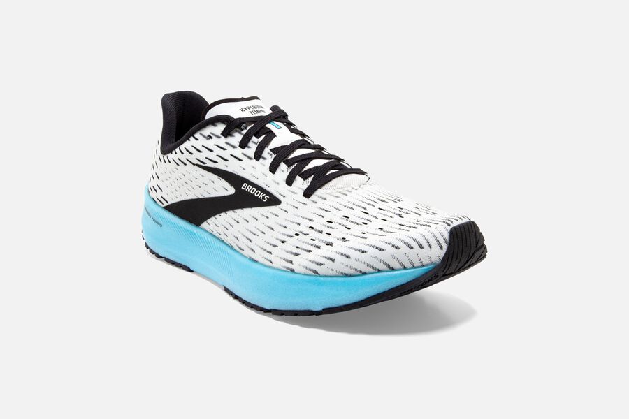 Hyperion Tempo Road Brooks Running Shoes NZ Mens - White/Black/Turquoise - JWQAPU-834